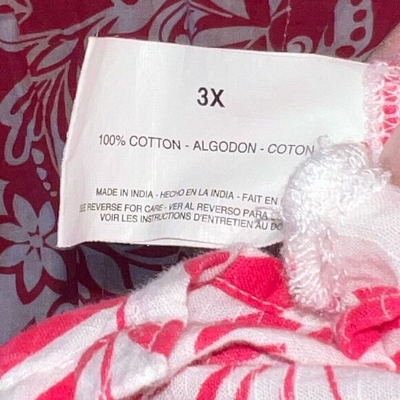 Pappagallo 3/4 Sleeve Button Up Top Women 3X Pink Yellow Tropical Peekaboo Cuffs - Picture 7 of 12